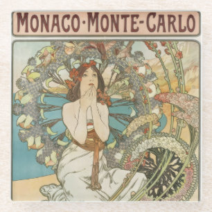 Dessous-de-verre En Verre Poster Mont-Carlo vintage par Alphonse Mucha