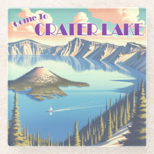 Dessous-de-verre En Verre Poster vintage du lac Crater