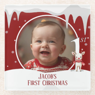 Dessous-de-verre En Verre Première photo de Noël du bébé