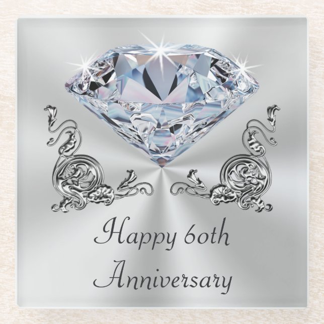 Dessous-de-verre En Verre Présents d'anniversaire de noces de diamant, (Devant)
