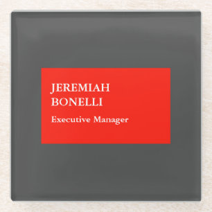 Dessous-de-verre En Verre Professionnel gris minimaliste moderne votre nom