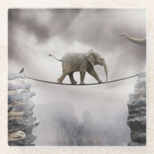 Dessous-de-verre En Verre Promenades d'éléphant de bébé Tightrope