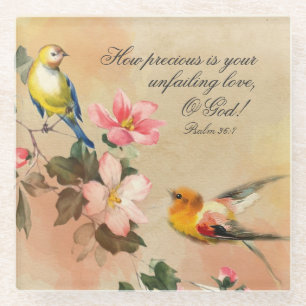 Dessous-de-verre En Verre Psaume 36:7 Verse de la Bible, Oiseaux Vintages et