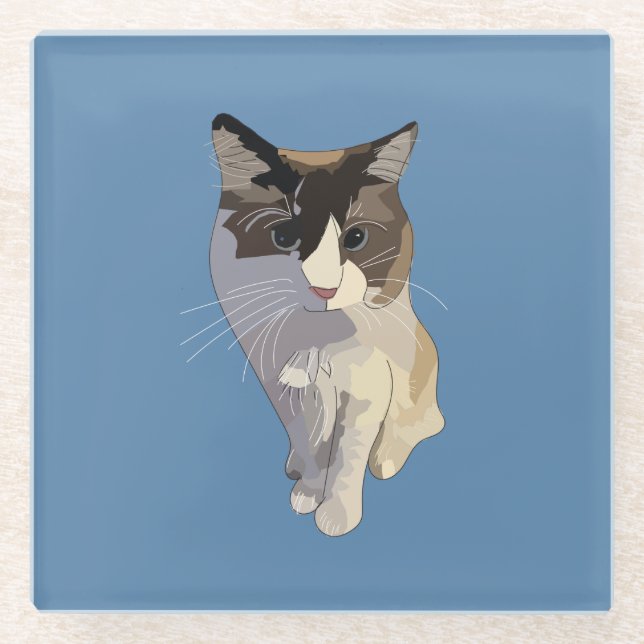 Dessous-de-verre En Verre Ragdoll cat, Dusty Blue (Devant)