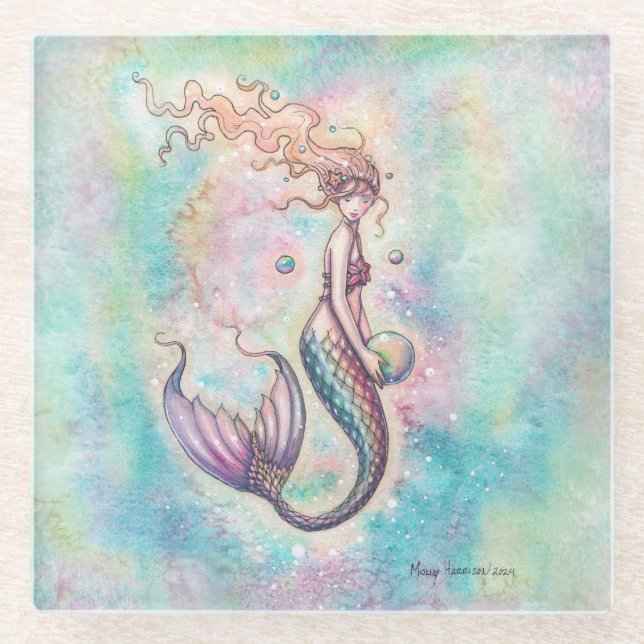 Dessous-de-verre En Verre Rainbow Mermaid Imaginaire Art par Molly Harrison (Devant)