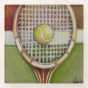 Dessous-de-verre En Verre Raquette de tennis avec la boule s'étendant sur la