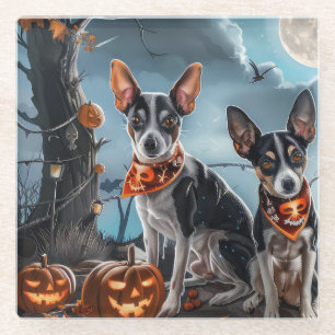 Dessous-de-verre En Verre Rat Terrier Halloween Éffrayant