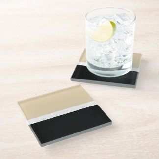 Dessous-de-verre En Verre Rayure Abstraite Beige Noir