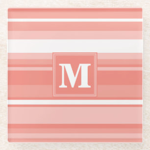 Dessous-de-verre En Verre Rayures de corail monogramme