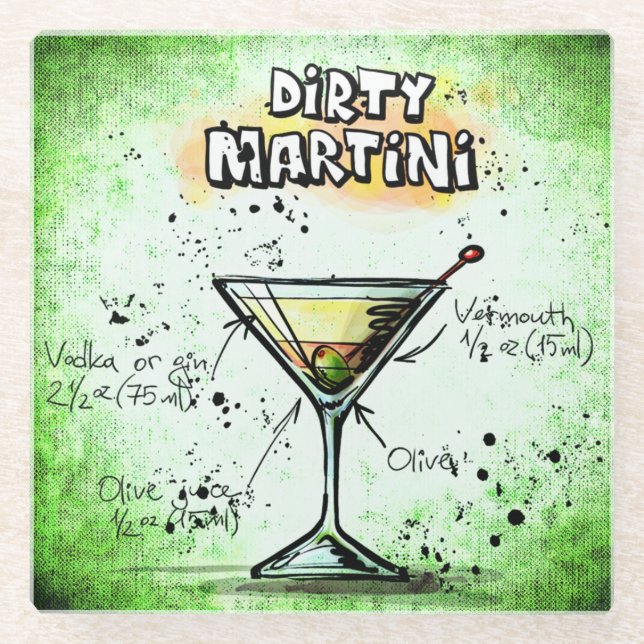 Dessous-de-verre En Verre Recette de boisson à base de martini (Devant)
