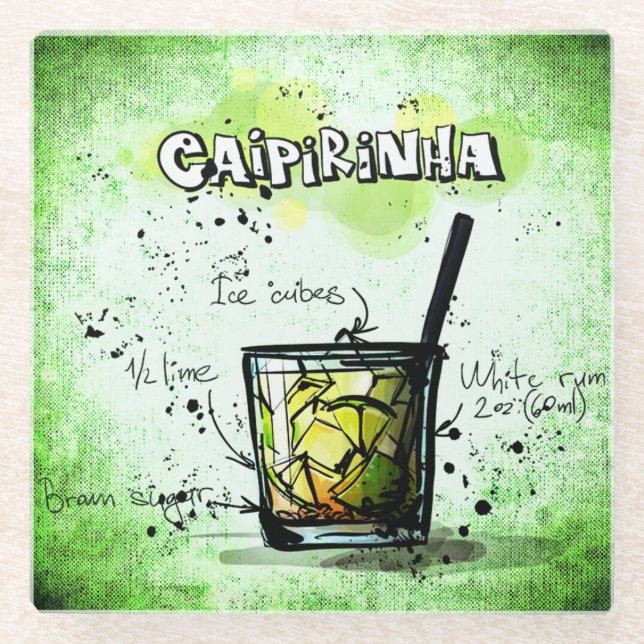 Dessous-de-verre En Verre Recette de boisson Caipirinha (Devant)