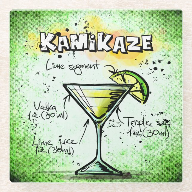 Dessous-de-verre En Verre Recette de boisson Kamikaze (Devant)