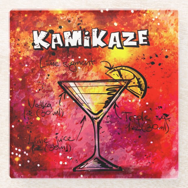 Dessous-de-verre En Verre Recette de boissons de barman de kamikaze (Devant)