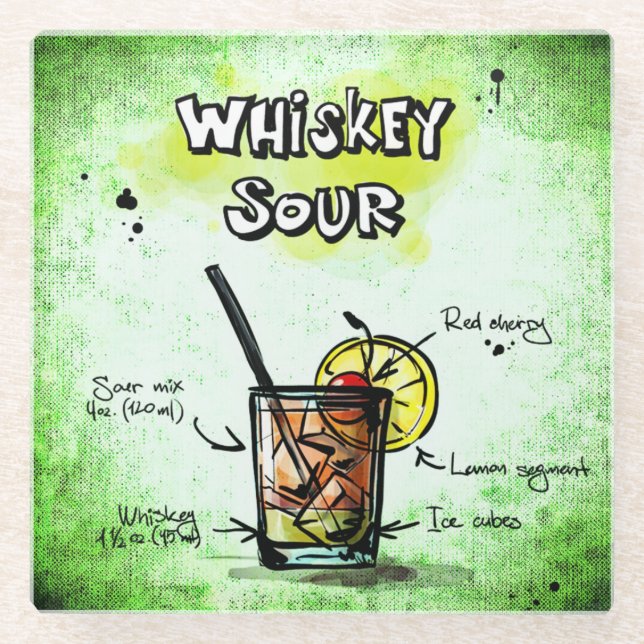 Dessous-de-verre En Verre Recette Whiskey Sour Drink (Devant)