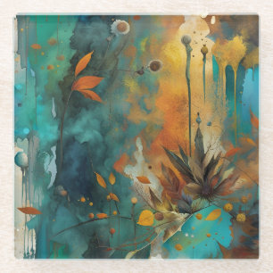 Dessous-de-verre En Verre Récolte d'automne Turquoise rouille or Abstrait