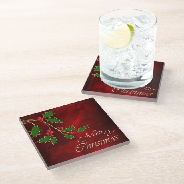 Dessous-de-verre En Verre Red Berry Holly Christmas (Incliné)