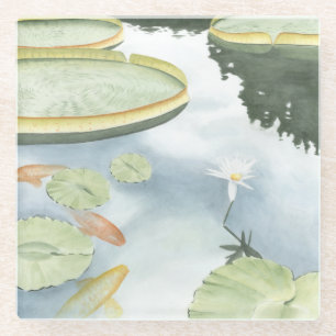Dessous-de-verre En Verre Réflexion de Koi Pond avec poissons et lys