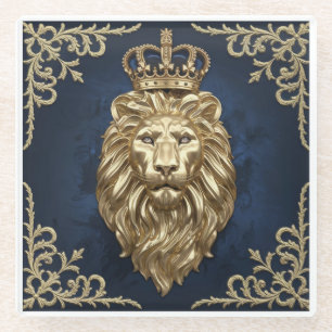 Dessous-de-verre En Verre Regal Lion Design - Marine Blue & Gold Luxury Deco