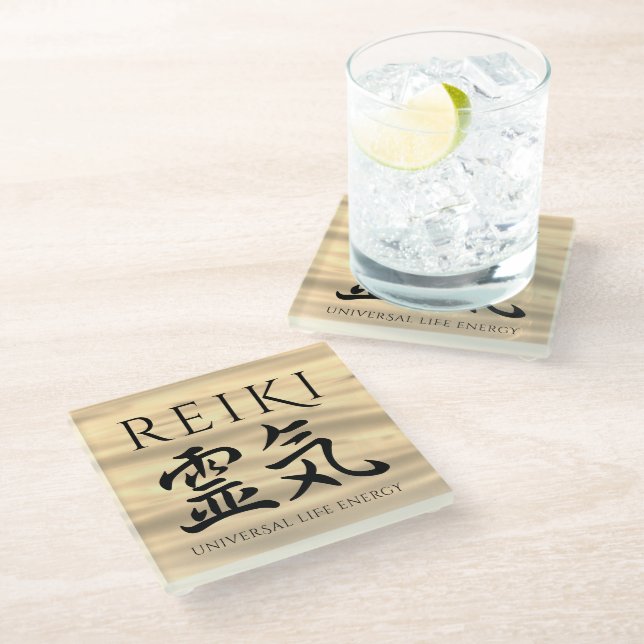 Dessous-de-verre En Verre Reiki 霊 気 Japonais Calligraphic Life Energy (Incliné)