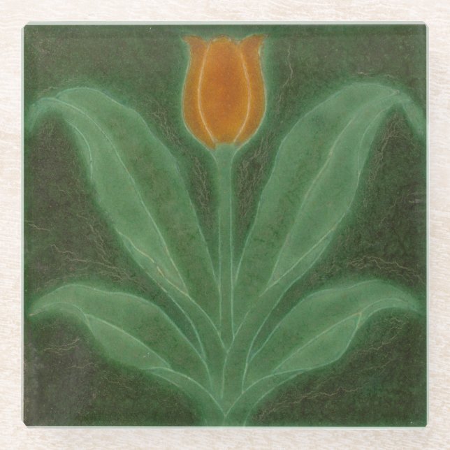 Dessous-de-verre En Verre Repro Jaune Tulipe Verte Art Nouveau Tile (Devant)