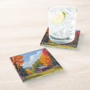 Dessous-de-verre En Verre Résidence d'automne Cottage au bord du lac