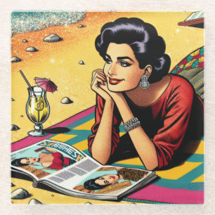 Dessous-de-verre En Verre Retro Lady at Beach Daydreabout Fashion