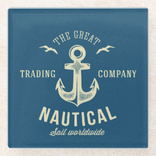 Dessous-de-verre En Verre Rétro logo nautique