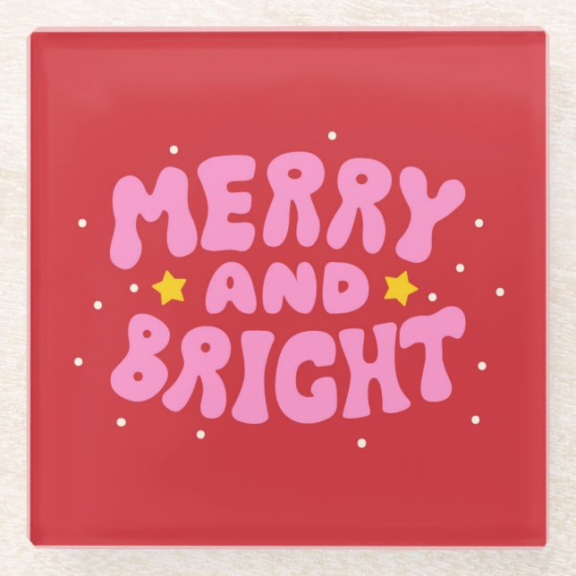 Dessous-de-verre En Verre Retro Merry et Bright Holiday Design (Devant)