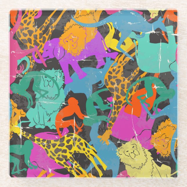 Dessous-de-verre En Verre Rétro motif animal de silhouettes (Devant)