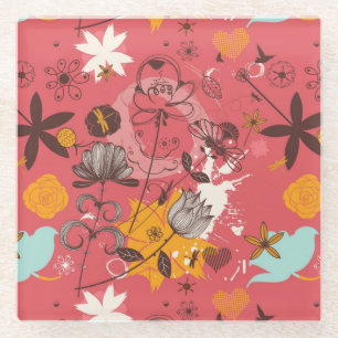 Dessous-de-verre En Verre Rétro motif floral 4