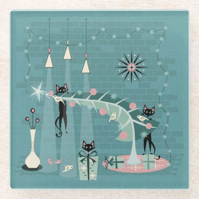 Dessous-de-verre En Verre Retro Naughty Noël © studioxtine (Devant)