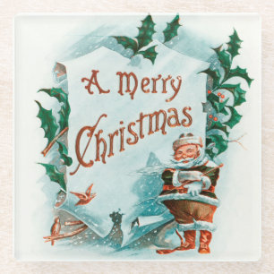 Dessous-de-verre En Verre Retro Vintage Noël Cool Père Noël Salutation