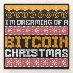Dessous-de-verre En Verre Rêver un BITCOIN CHRISTMAS Faux Knit Motif
