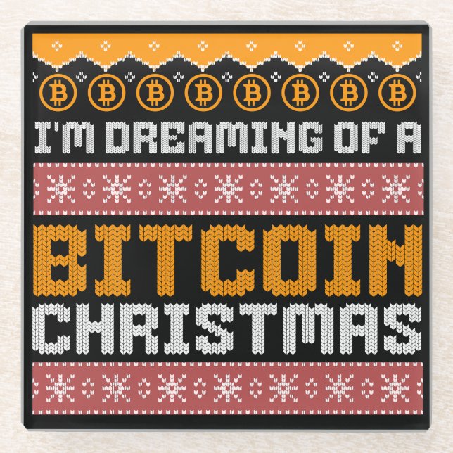 Dessous-de-verre En Verre Rêver un BITCOIN CHRISTMAS Faux Knit Motif (Devant)