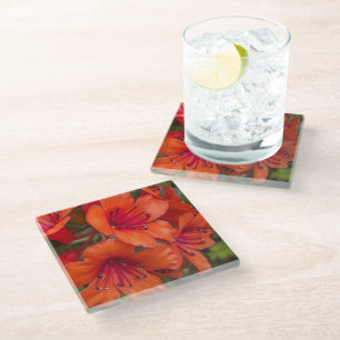 Dessous-de-verre En Verre Rhododendron clair Orange fleurit Floral