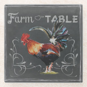 Dessous-de-verre En Verre Rooster de ferme à table