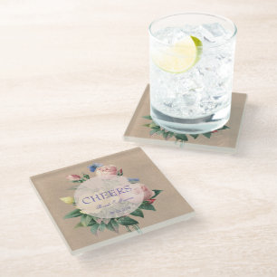 Dessous-de-verre En Verre Rose anglais Butterfly Garden Wedding Cheers