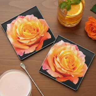 Dessous-de-verre En Verre Rose anglaise romantique orange