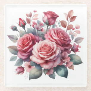 Dessous-de-verre En Verre Rose Bouquet Floral Design-62101
