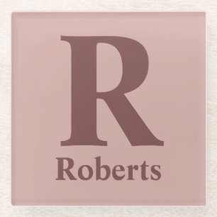 Dessous-de-verre En Verre Rose de cannelle Initiale/Première/Nom de famille