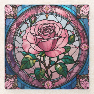 Dessous-de-verre En Verre Rose Fleur Floral Verre Tiré Art
