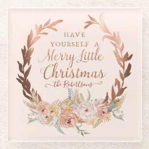 Dessous-de-verre En Verre Rose floral Gold Elegant Christmas Blush Parties s