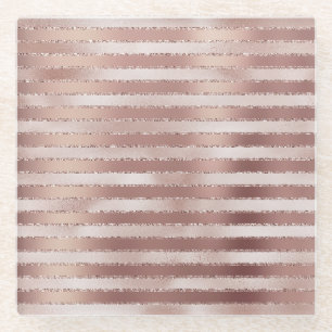 Dessous-de-verre En Verre Rose Gold Blush Rayures Roses Pailletées
