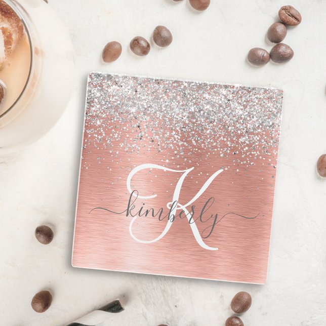 Dessous-de-verre En Verre Rose Gold brossé Parties scintillant métallique No (Créateur téléchargé)