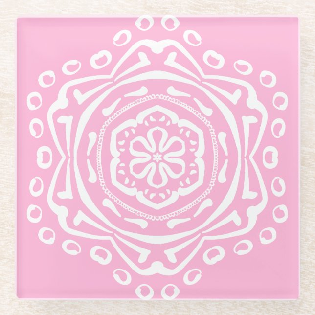 Dessous-de-verre En Verre Rose Mandala (Devant)