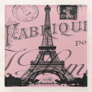Dessous-de-verre En Verre rose romantique français vintage paris tour eiffel