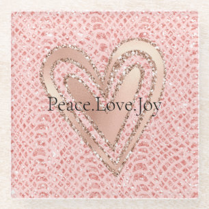 Dessous-de-verre En Verre Rose rose vif Parties scintillant or Coeur Paix Am