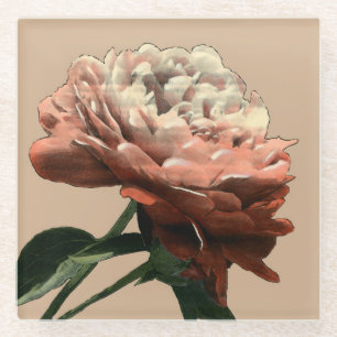 Dessous-de-verre En Verre Rose rouge rubis aux accents blancs