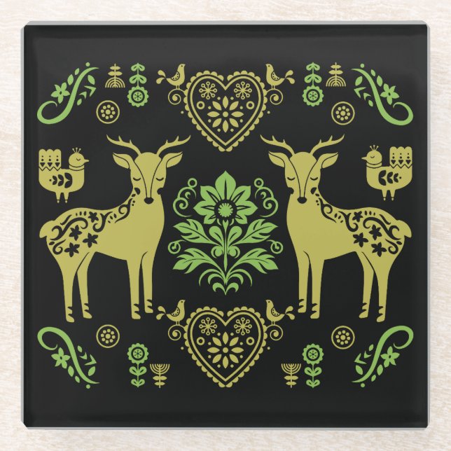 Dessous-de-verre En Verre Rosemaling Norwegian Folk Art (Devant)