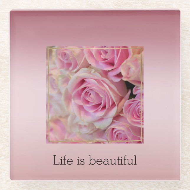 Dessous-de-verre En Verre Roses blanches roses Belles moments (Devant)